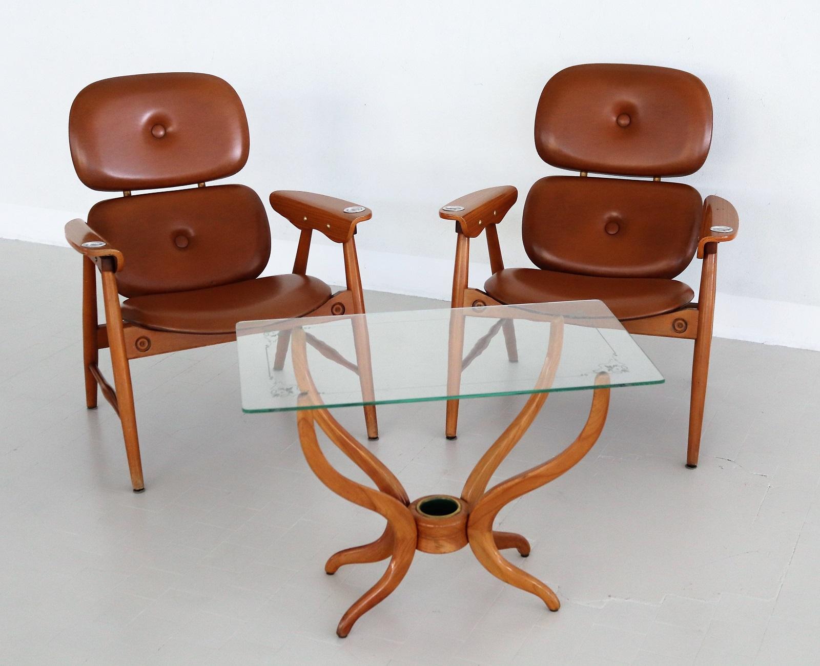 Italian Midcentury Armchairs with Ashtrays by Poltronova, 1960s In Good Condition In Morazzone, Varese