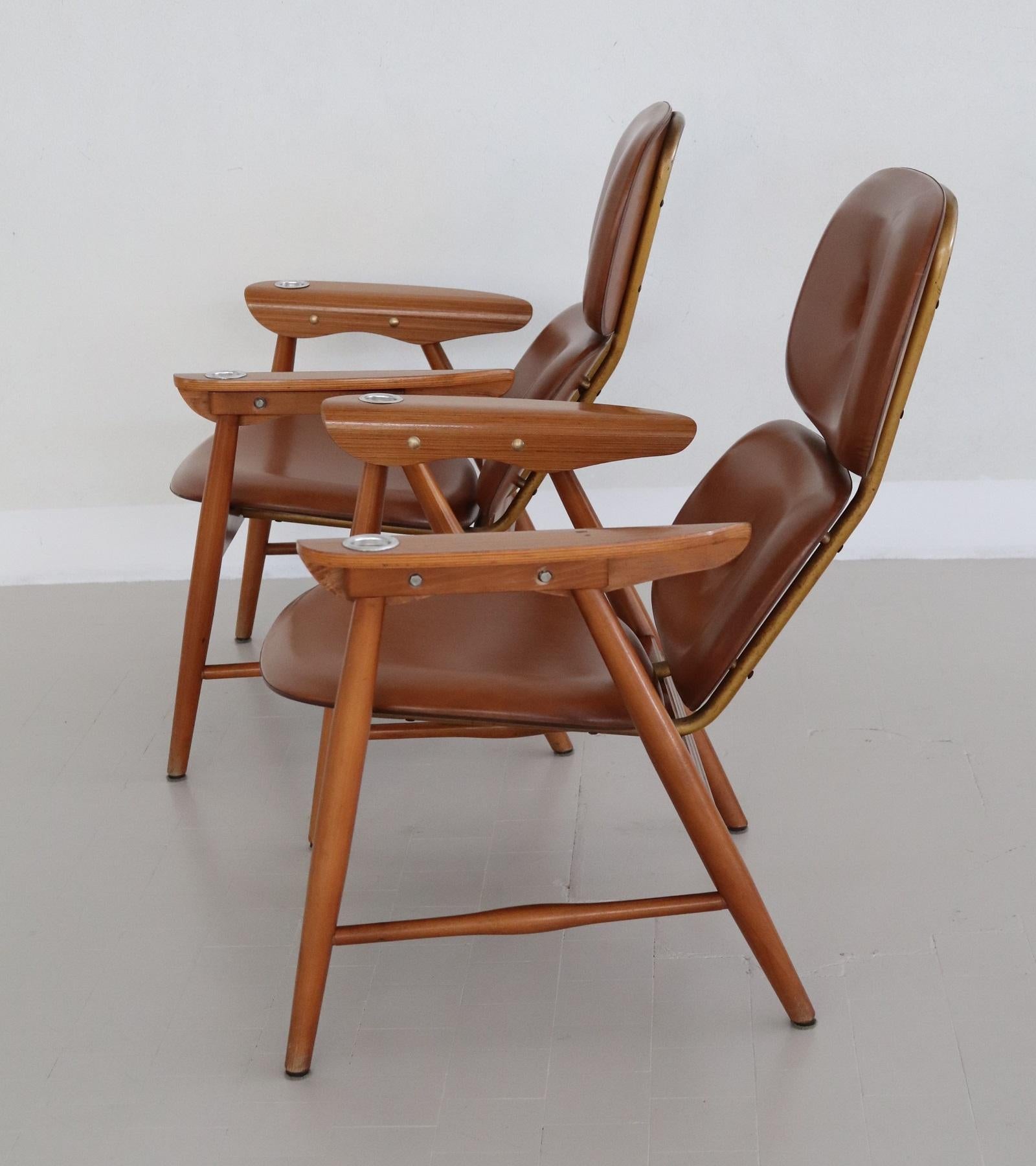 Faux Leather Italian Midcentury Armchairs with Ashtrays by Poltronova, 1960s