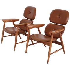 Italian Midcentury Armchairs with Ashtrays and Plywood by Poltronova, 1960s