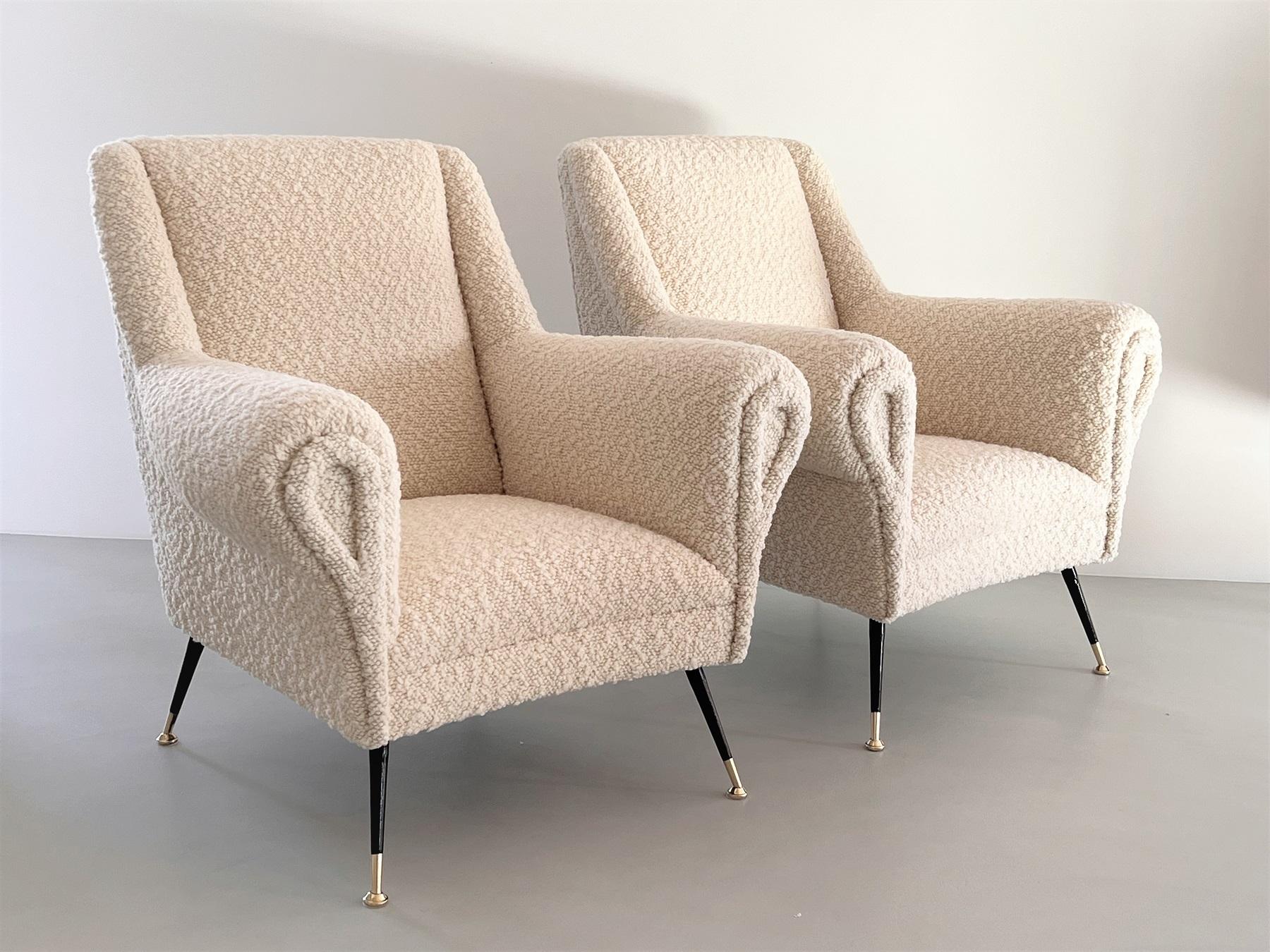 Italian Midcentury Armchairs with new Bouclé Upholstery and Brass Feet, 1970s 11