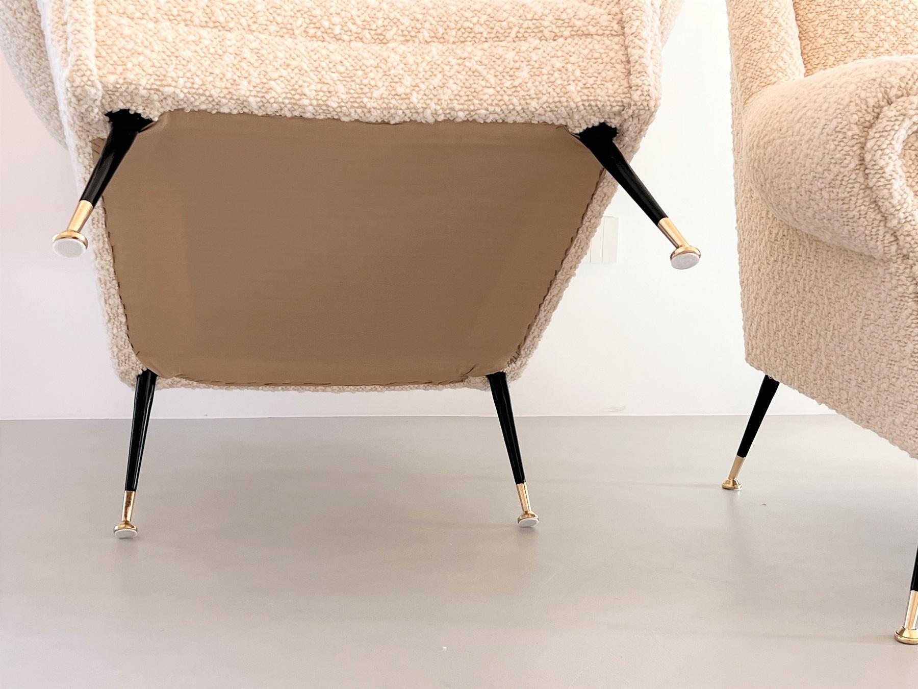 Italian Midcentury Armchairs with new Bouclé Upholstery and Brass Feet, 1970s 14