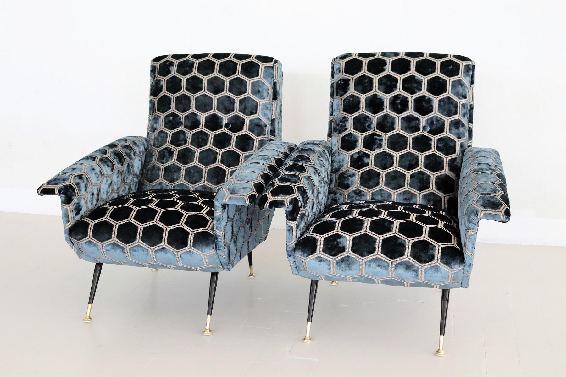 Mid-Century Modern Italian Midcentury Armchairs with Springs in Designers Guild Velvet, 1950s