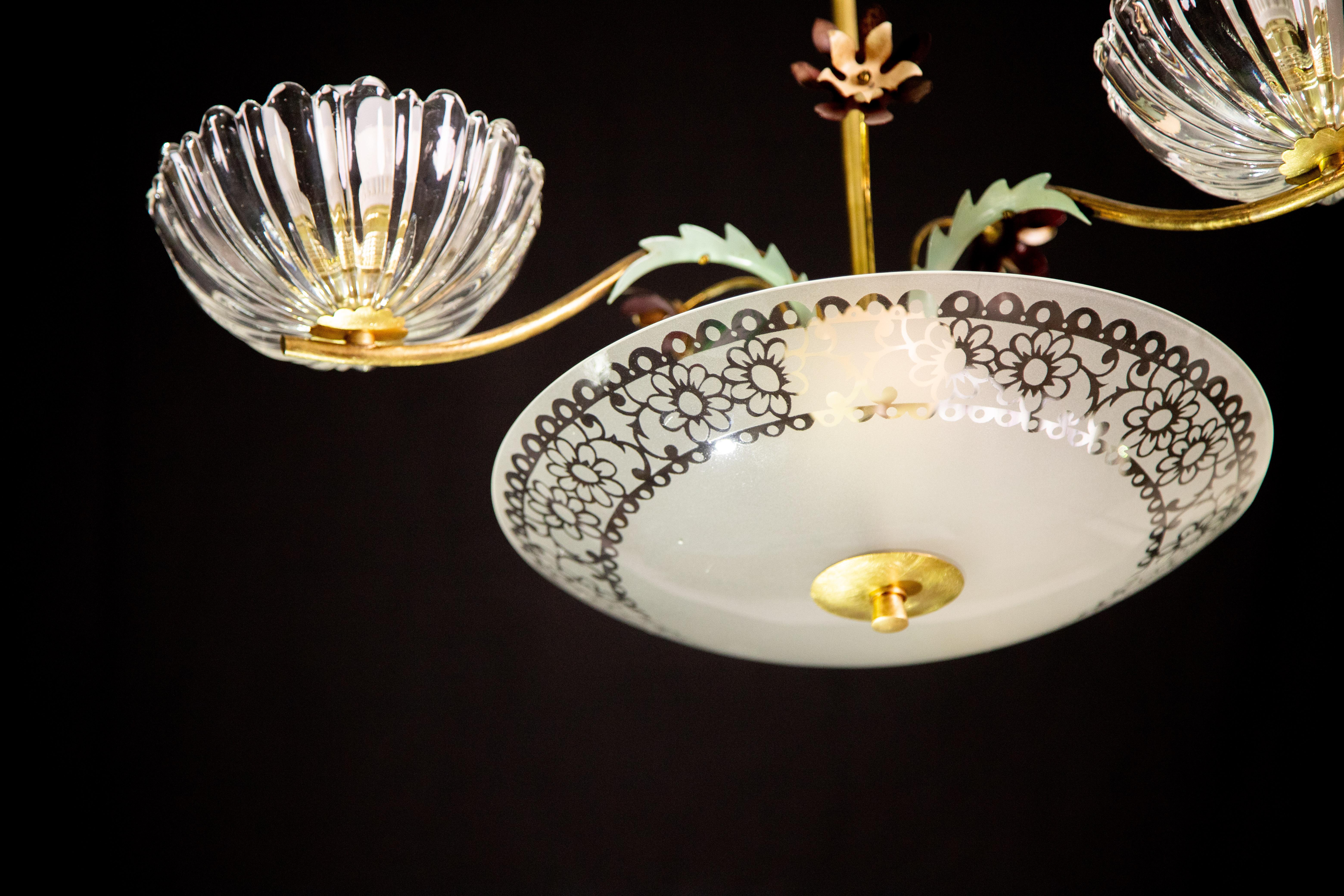 Italian Midcentury Art Decò Murano Glass and Brass, 1950s For Sale 7