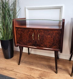 Italian Midcentury Art Deco Night Stands Bedside Tables Wood Brass & Glass