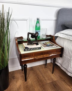 Italian Midcentury Art Deco Night Stands Bedside Tables Wood Brass & Glass