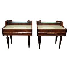 Retro Italian Midcentury Art Deco Night Stands Bedside Tables Wood Brass & Glass
