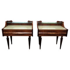 Italian Midcentury Art Deco Night Stands Bedside Tables Wood Brass & Glass