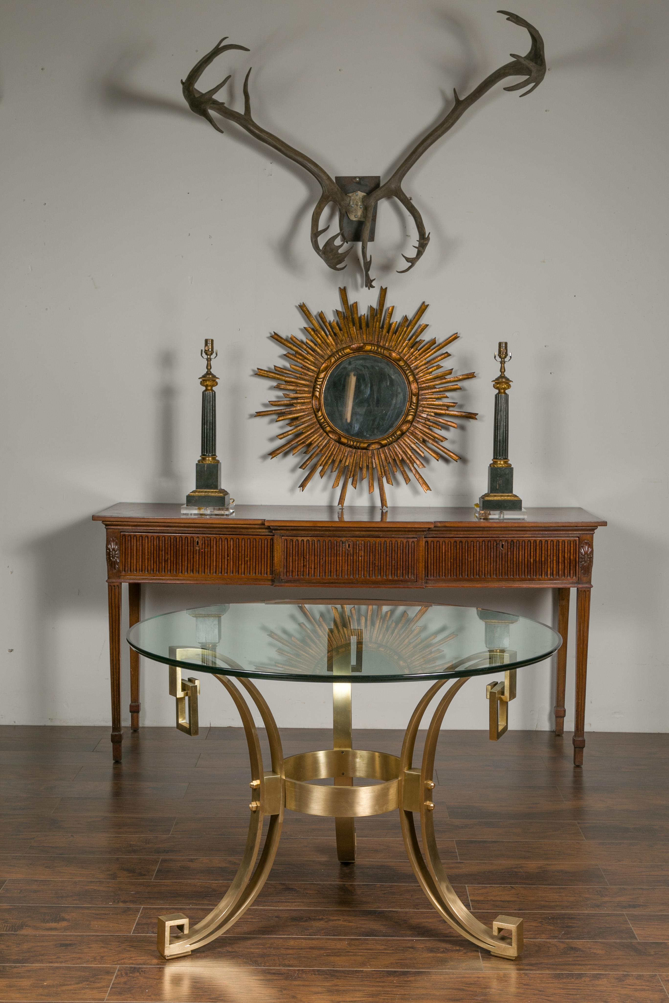 Italian Midcentury Art Deco Style Bronze Center Table with Glass Top In Good Condition For Sale In Atlanta, GA