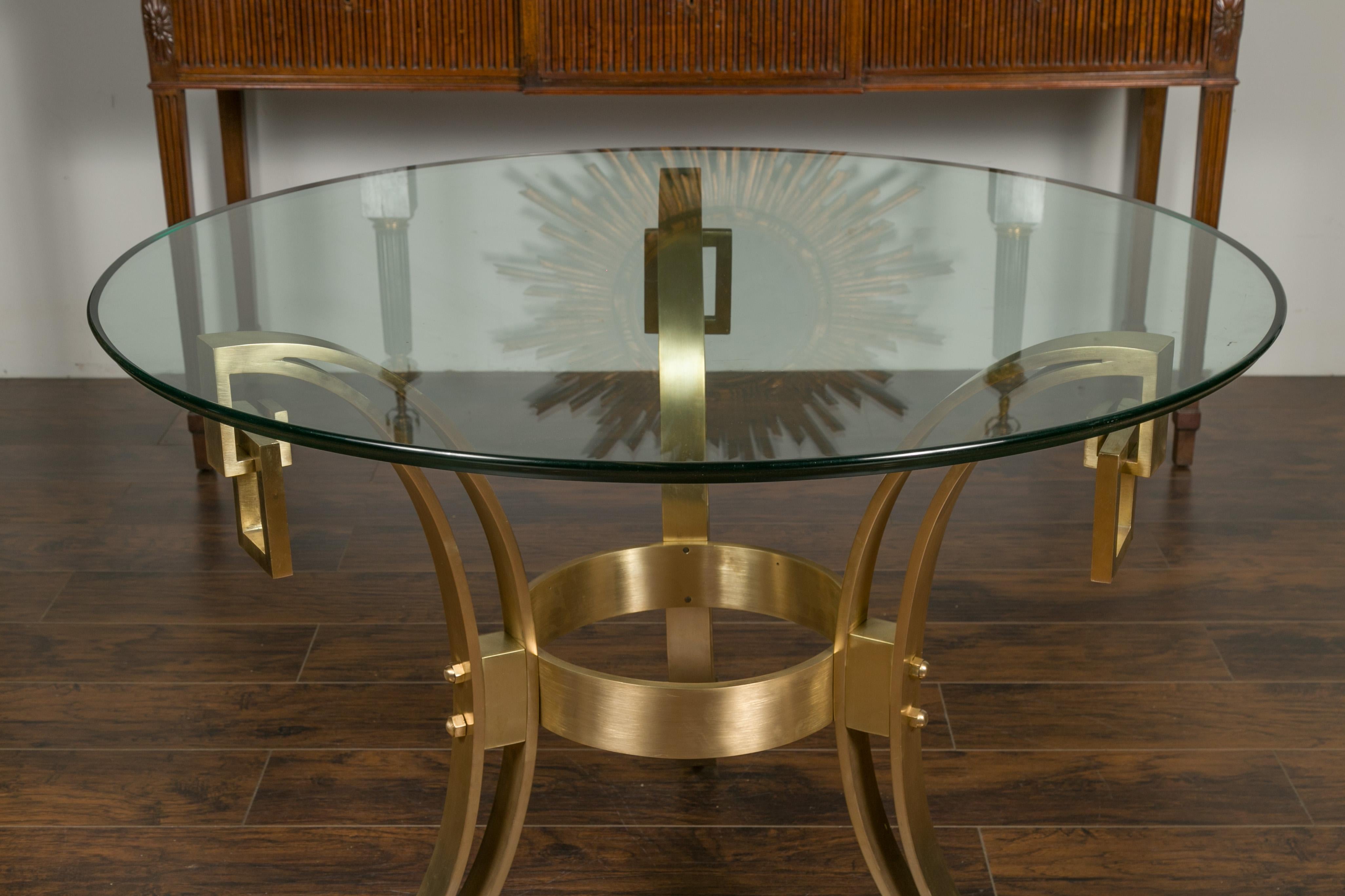 20th Century Italian Midcentury Art Deco Style Bronze Center Table with Glass Top For Sale