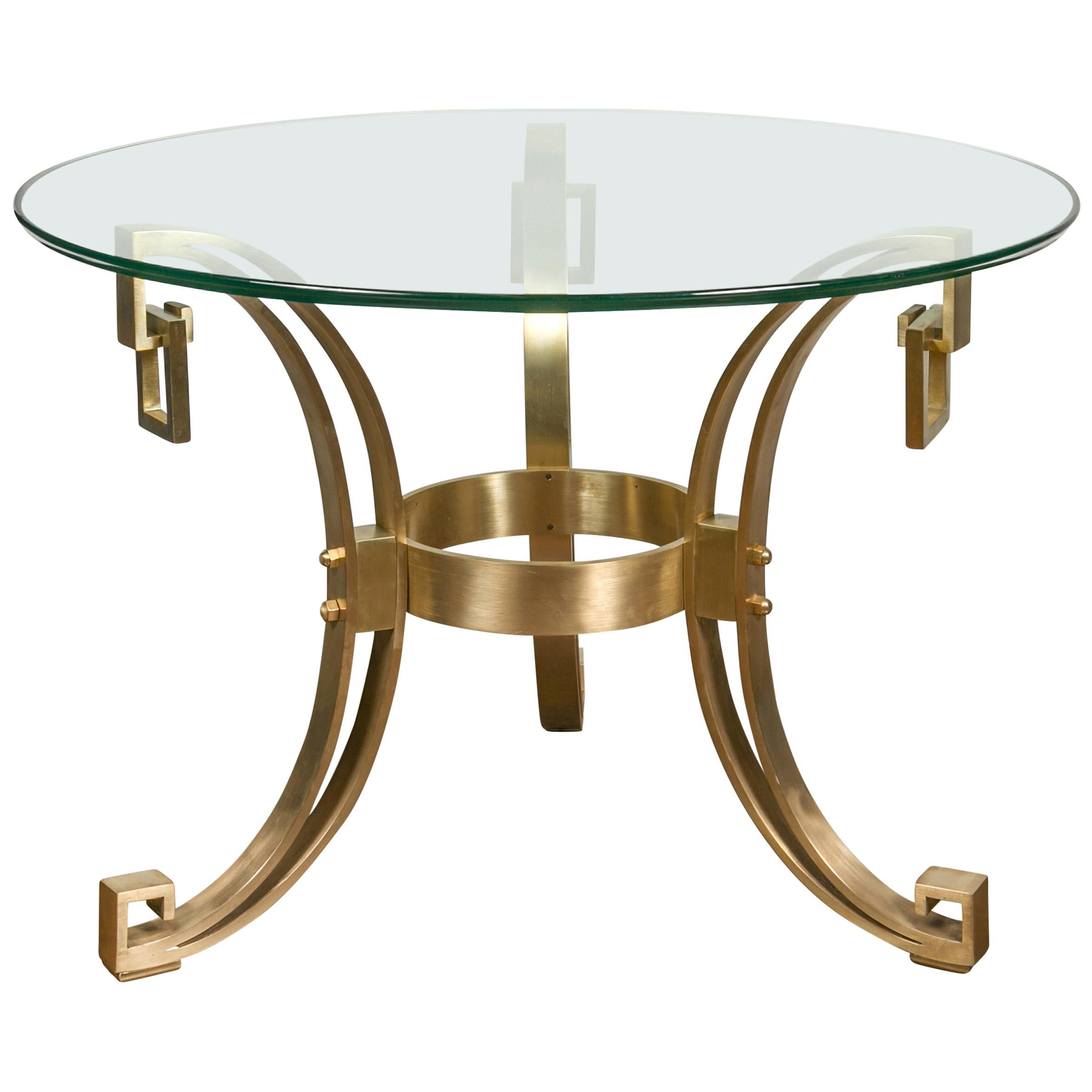 Italian Midcentury Art Deco Style Bronze Center Table with Glass Top