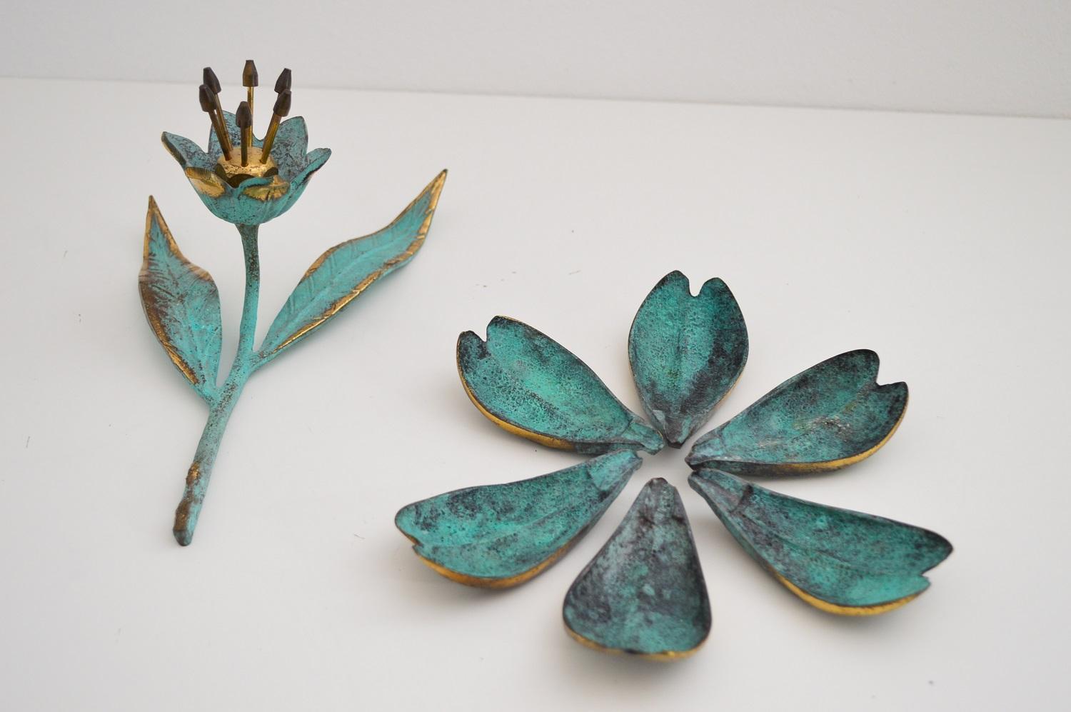 flower petal ashtray brass