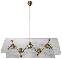 Italian Midcentury Attr to Pietro Chiesa Fontana Art Deco Gilt Chandelier c1950