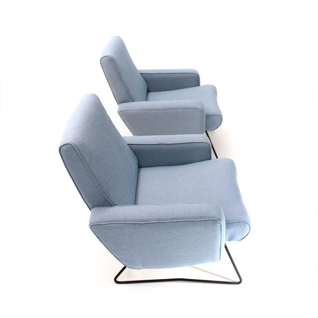 Mid-Century Modern Italian Midcentury Azure Fabric Armchair, 1960s, Set of 2