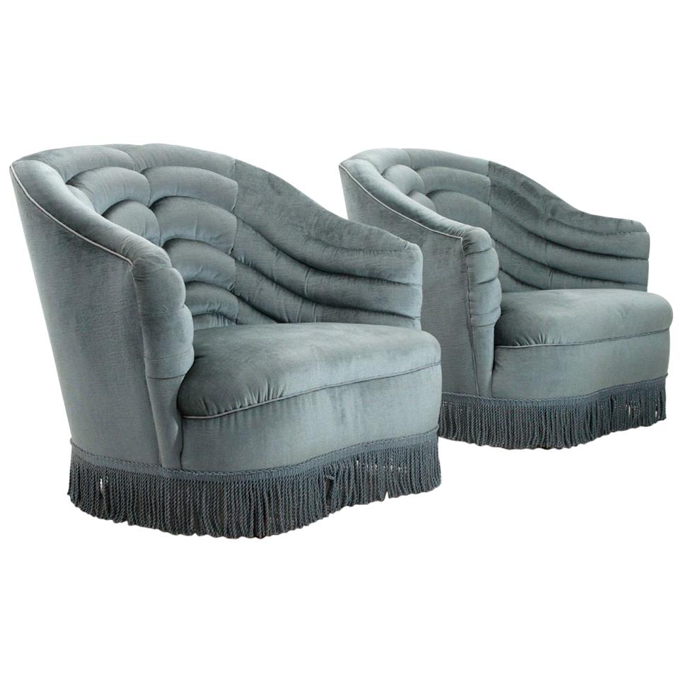 Italian Midcentury Azure Velvet Armchair by Andrea Busiri Vici, 1940s, Set of 2