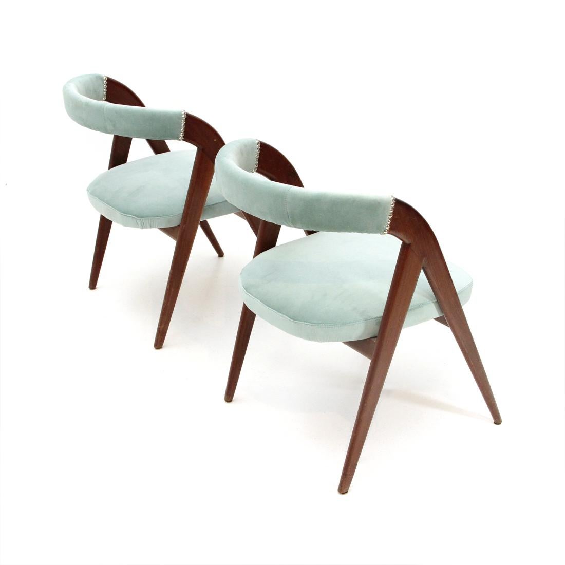Italian Midcentury Azure Velvet Chair, 1950s, Set of 2 In Good Condition In Savona, IT