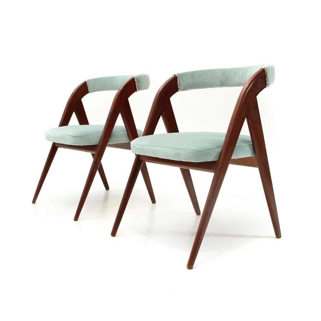 Italian Midcentury Azure Velvet Chair, 1950s, Set of 2 1