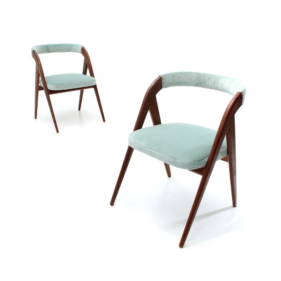 Italian Midcentury Azure Velvet Chair, 1950s, Set of 2 2