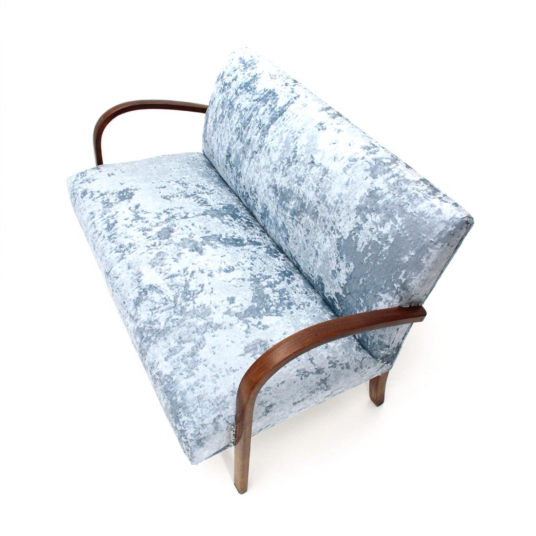 Italian Midcentury Azure Velvet Sofa, 1940s 1