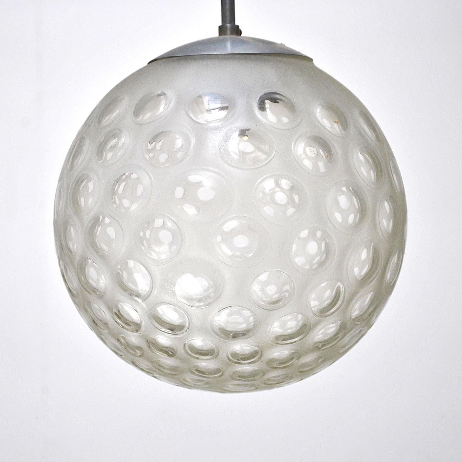 Mid-Century Modern Italian Midcentury Ball Chandelier in Worked Glass For Sale