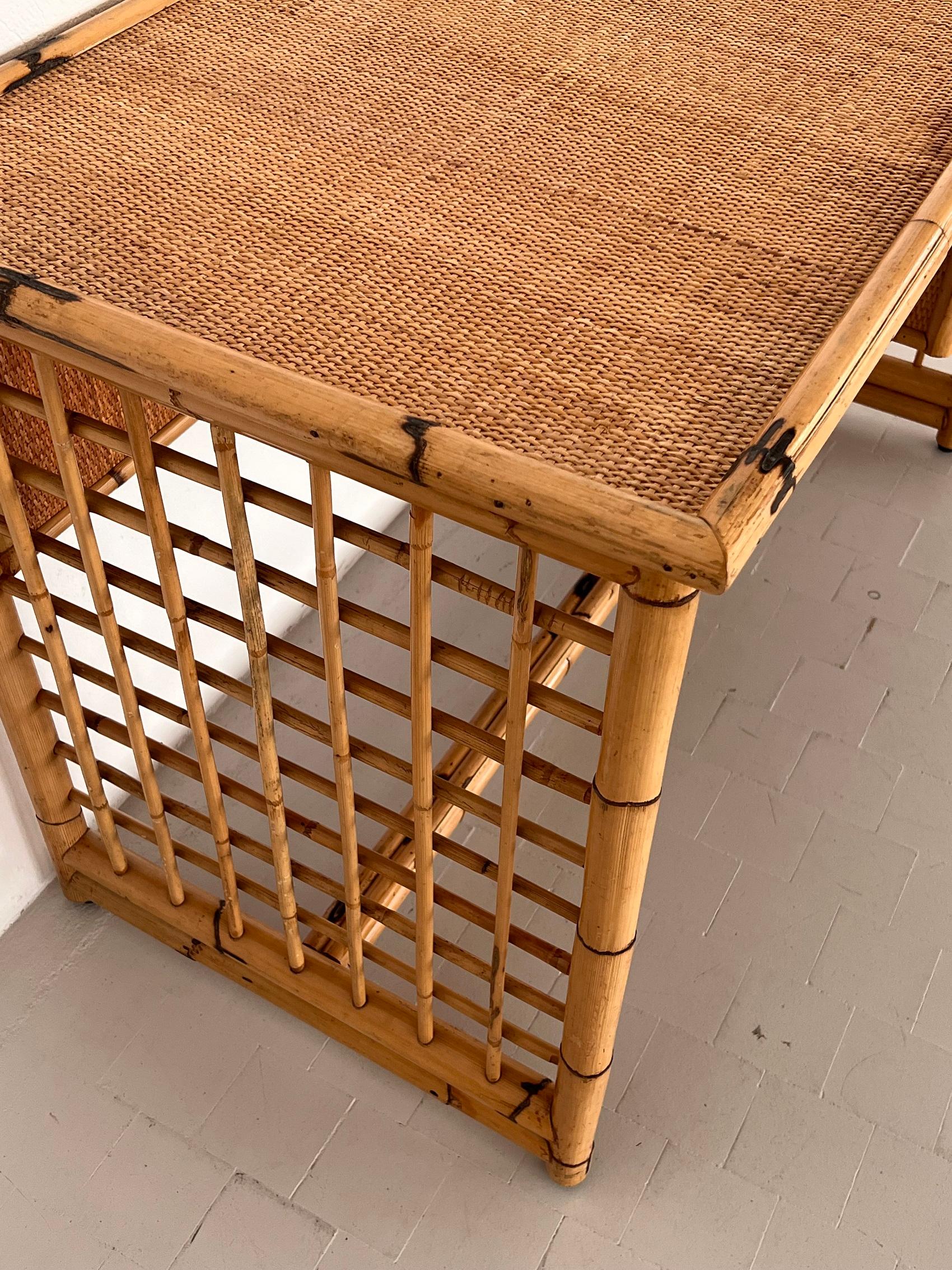 Italian Midcentury Bamboo and Rattan Desk or Vanity with two Drawers, 1970s For Sale 9