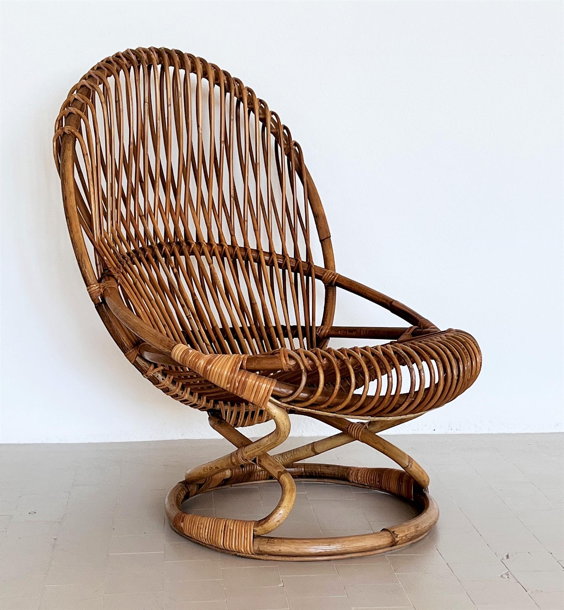 Mid-20th Century Giovanni Travasa for Bonacina Rattan Lounge Chair, 1950s