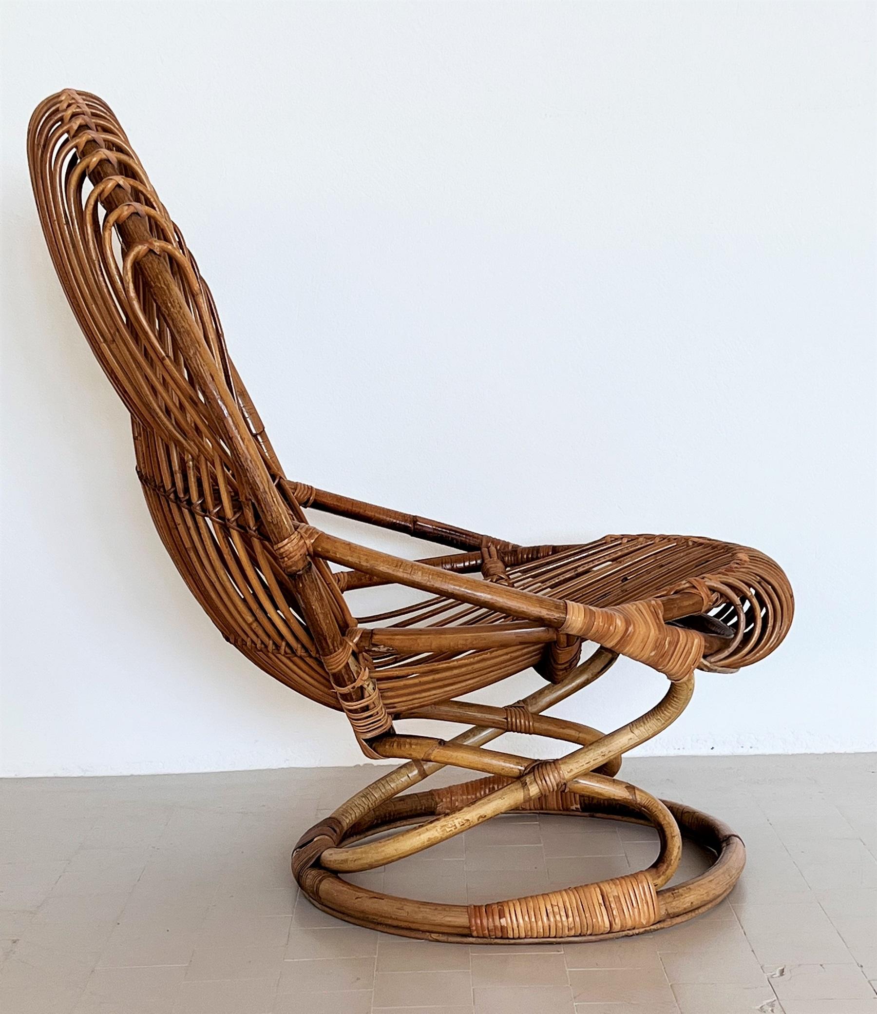 Giovanni Travasa for Bonacina Rattan Lounge Chair, 1950s 1