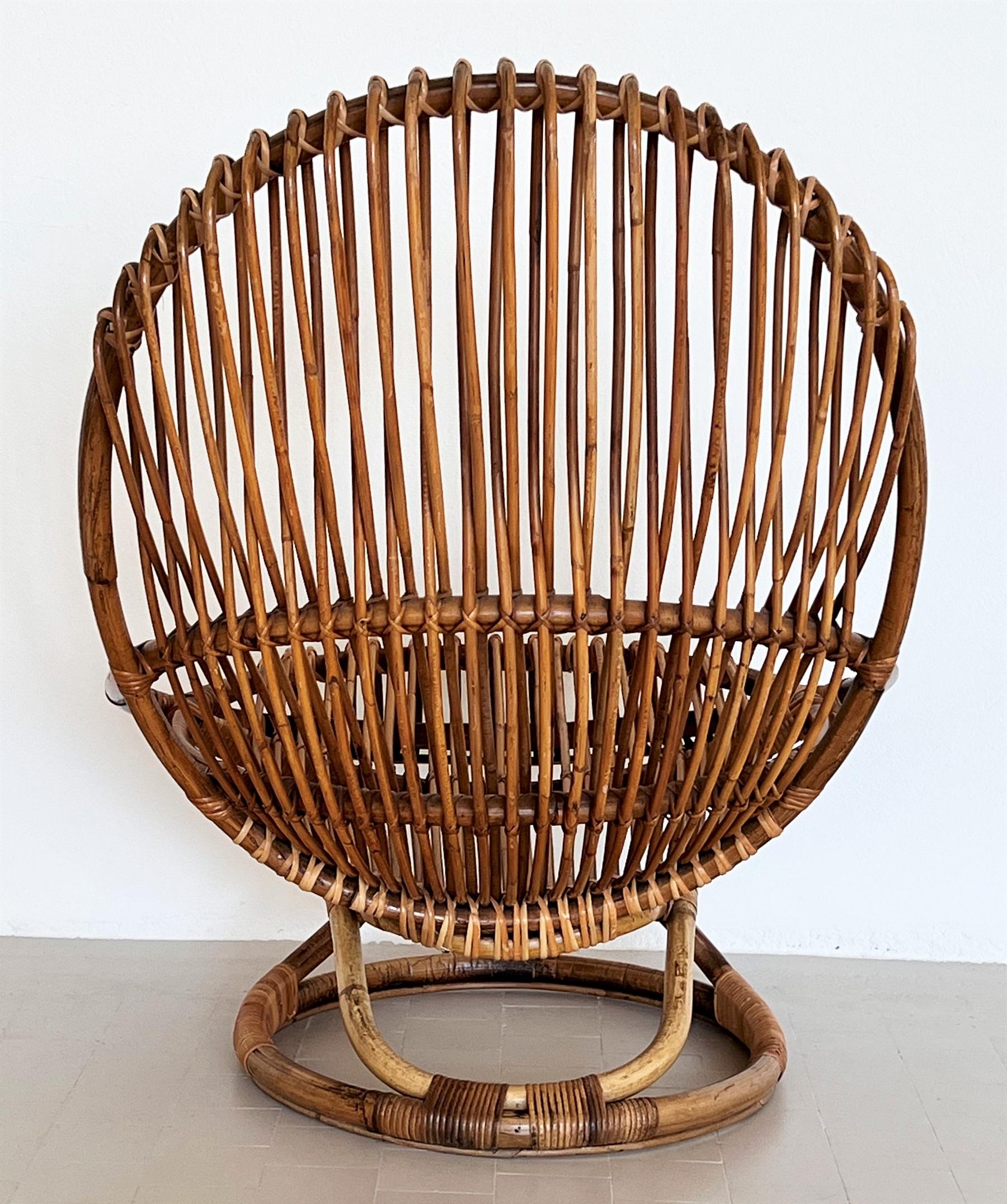 Italian Giovanni Travasa for Bonacina Rattan Lounge Chair, 1950s