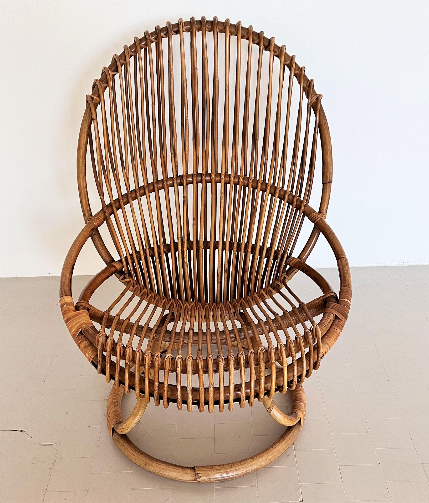 Hand-Crafted Giovanni Travasa for Bonacina Rattan Lounge Chair, 1950s
