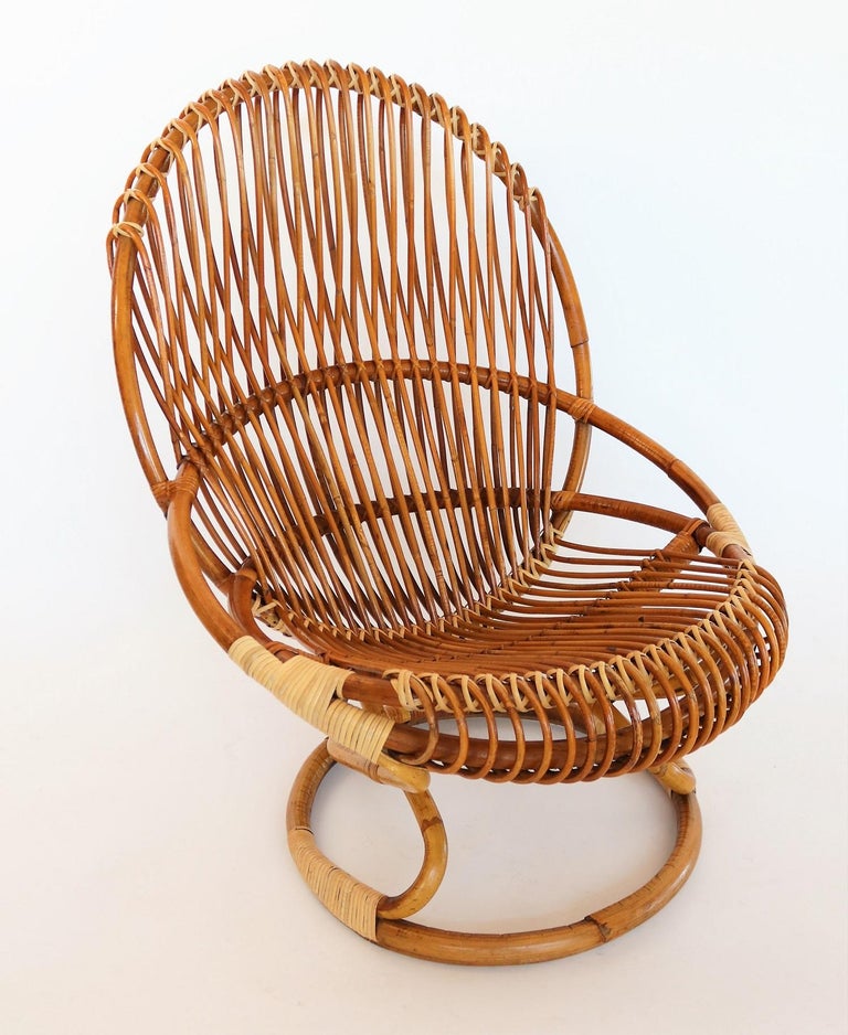 Italian Midcentury Bamboo Wicker Chair by Giovanni Travasa for Bonacina