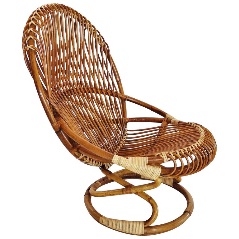 Italian Midcentury Bamboo Wicker Chair by Giovanni Travasa for Bonacina