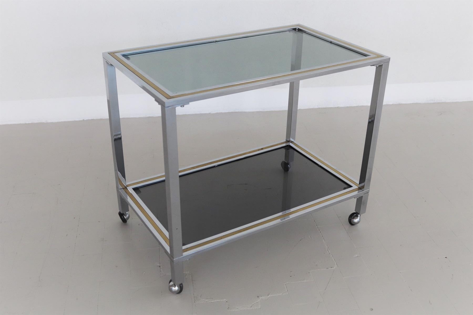 Italian Midcentury Bar Cart or Trolley in Brass and Chrome, 1970s For Sale 7