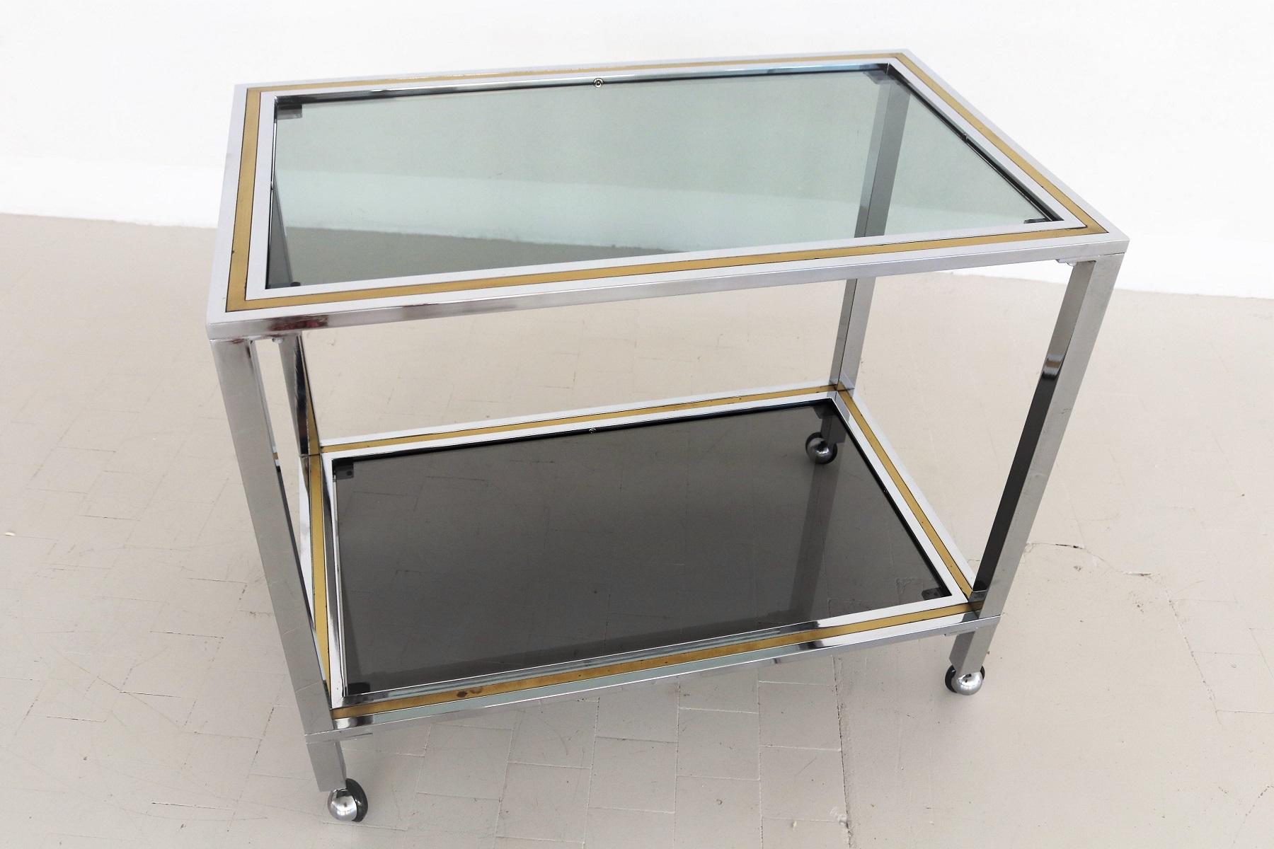 Italian Midcentury Bar Cart or Trolley in Brass and Chrome, 1970s For Sale 3