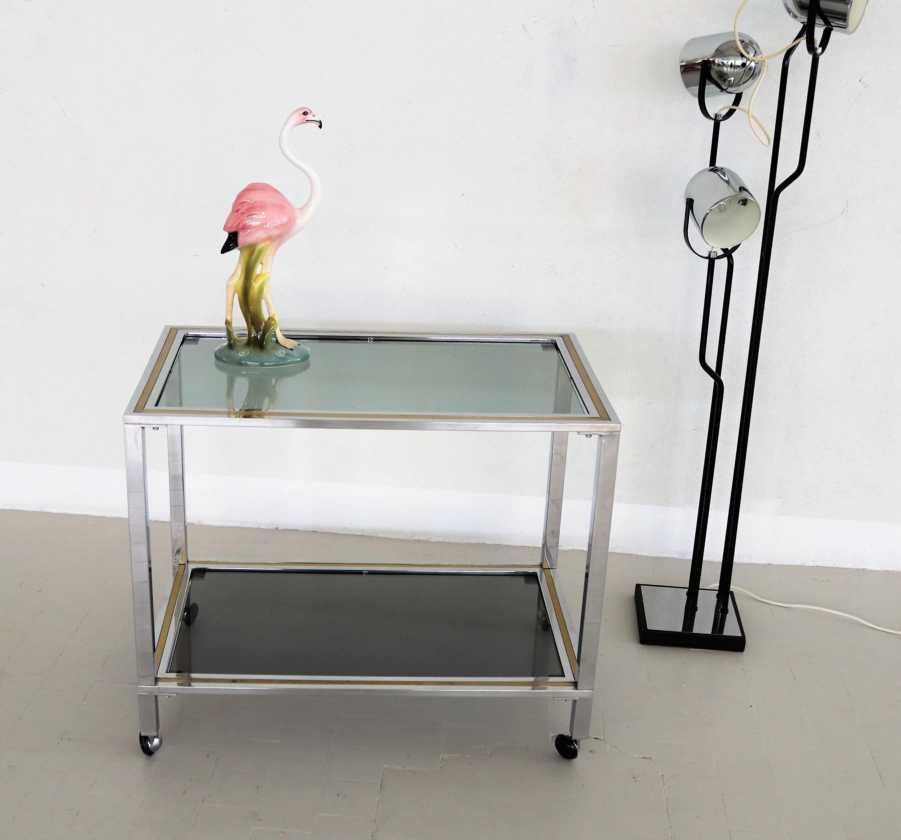Italian Midcentury Bar Cart or Trolley in Brass and Chrome, 1970s For Sale 4