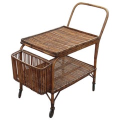 Italian Midcentury  Bar Cart Rattan, 1950s Italian Design