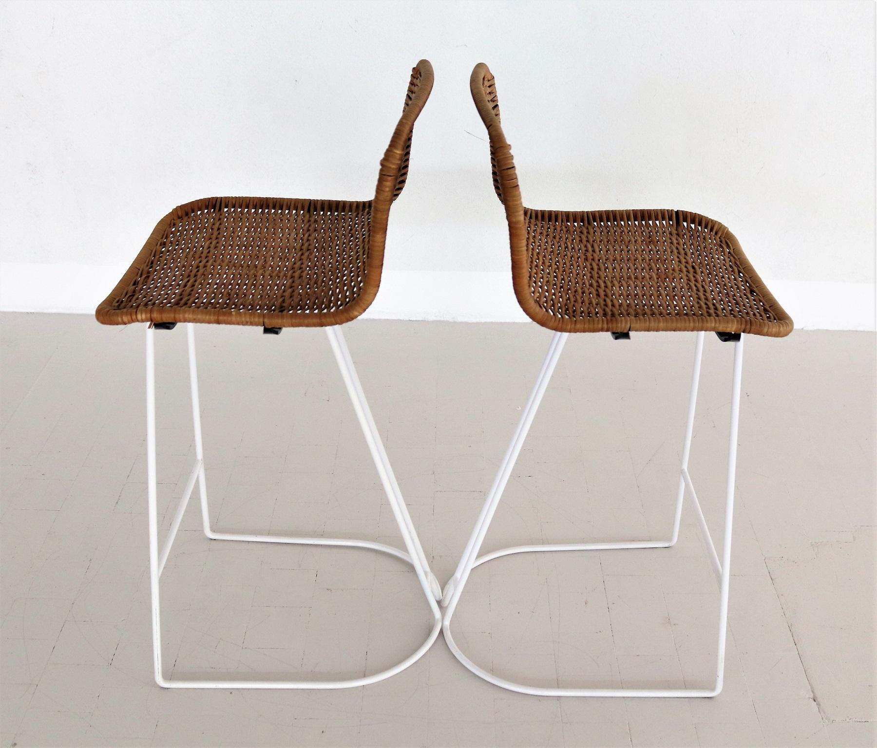 Italian Midcentury Bar Stools in Wicker and Metal by Cidue, 1980s For Sale 1