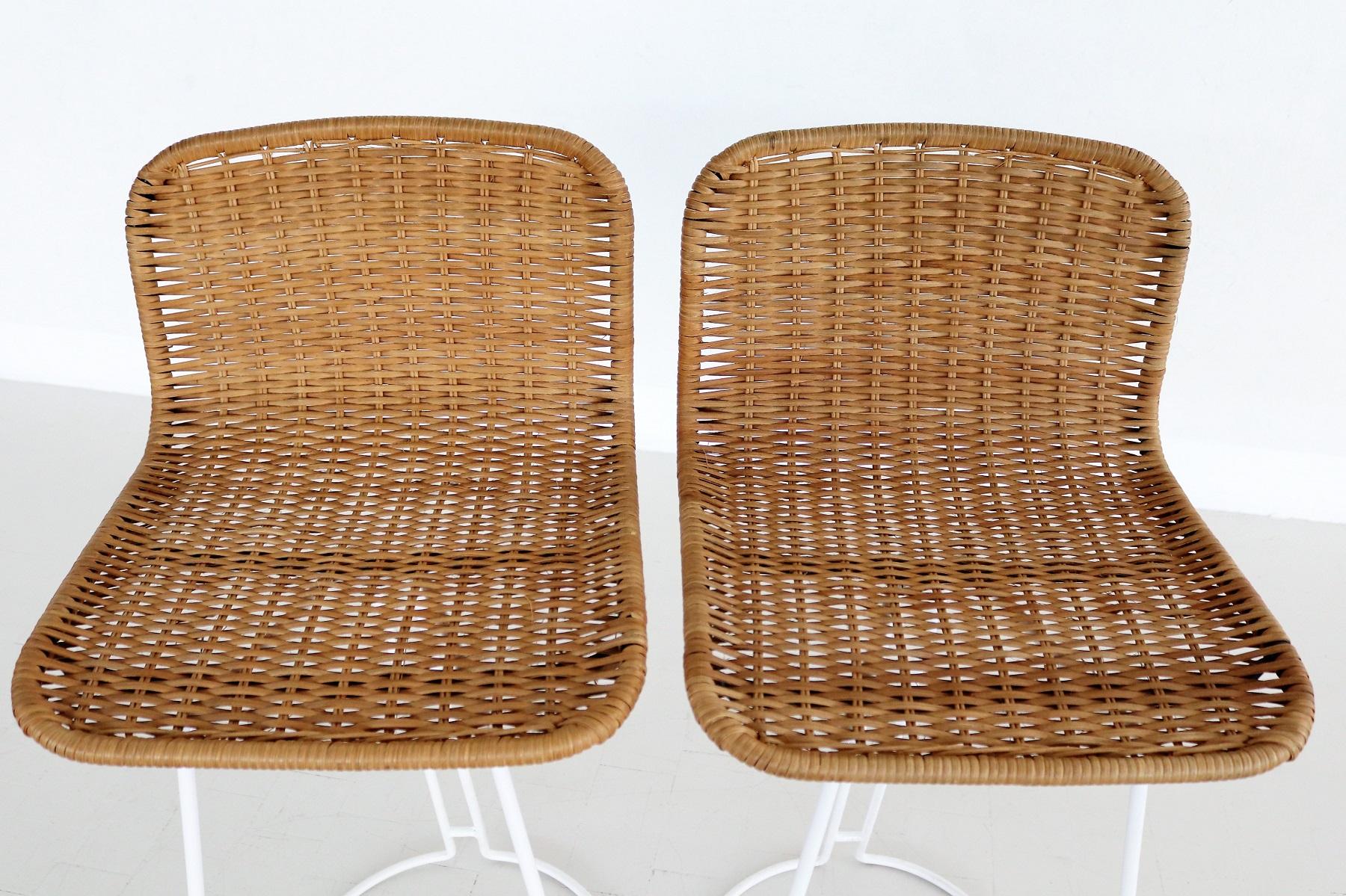 Italian Midcentury Bar Stools in Wicker and Metal by Cidue, 1980s For Sale 2