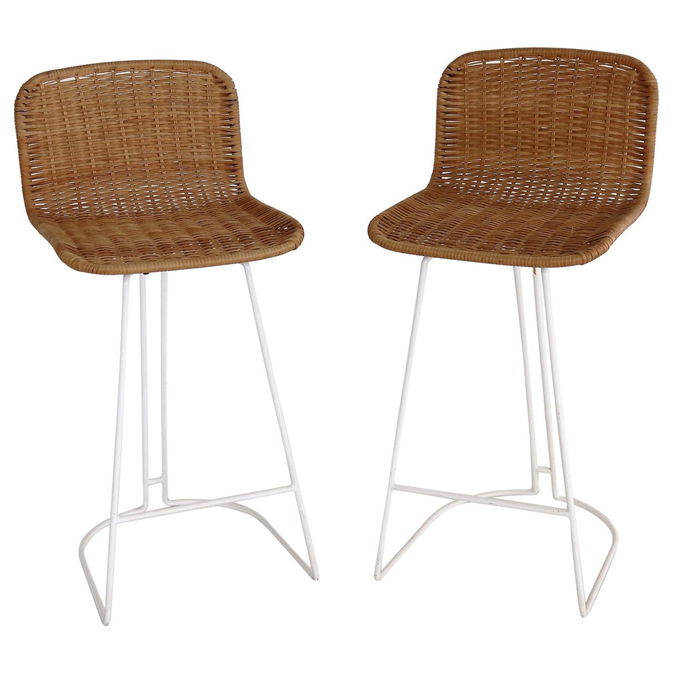 Italian Midcentury Bar Stools in Wicker and Metal by Cidue, 1980s