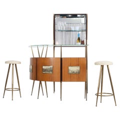 Italian Midcentury Bar with Bar Cabinet and Barstools