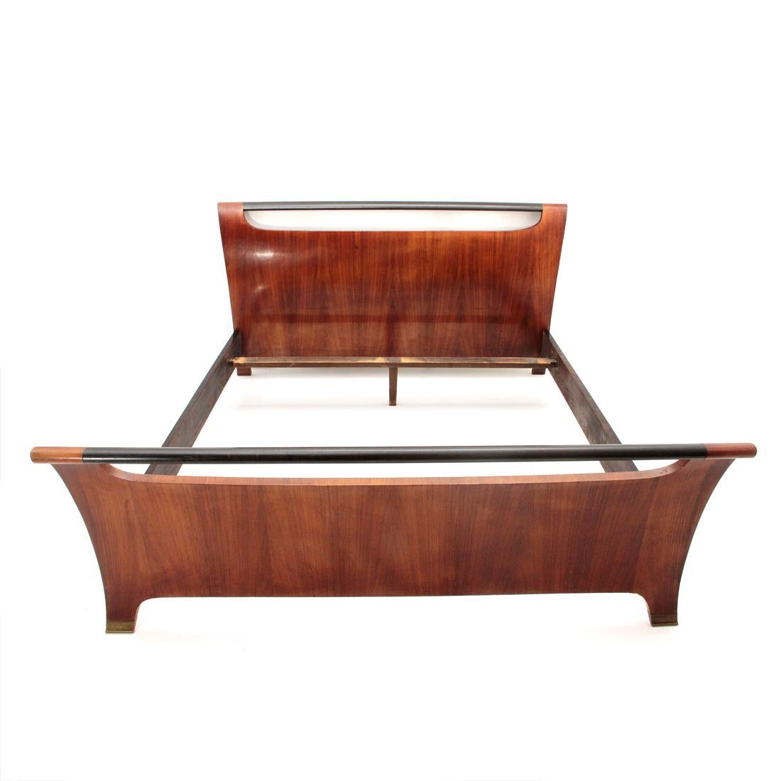 Italian Midcentury Bed with Brass Feet, 1940s In Good Condition In Savona, IT