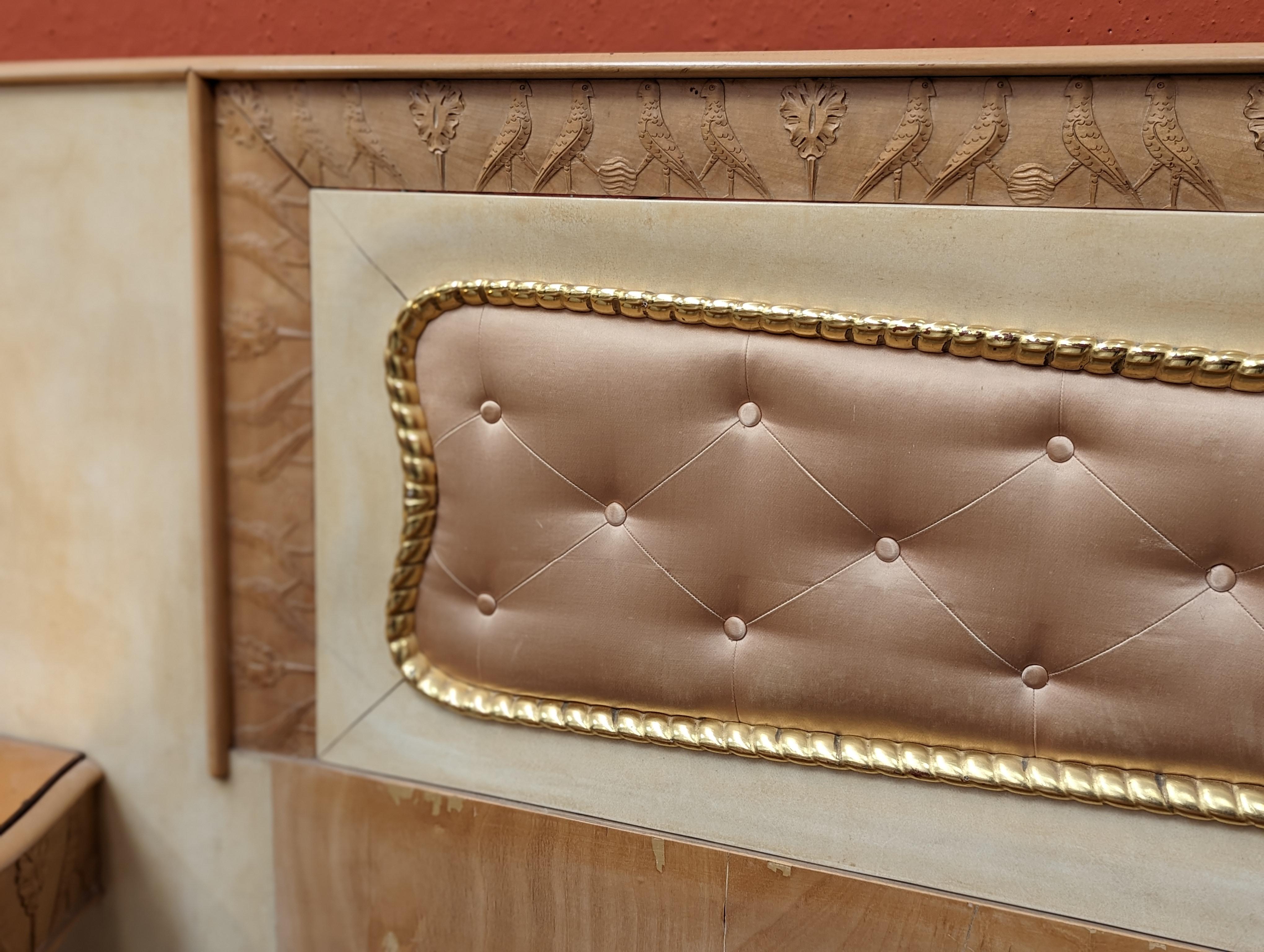 Italian Midcentury Bed with Night Stands in Parchment by Pierluigi Colli, 1950s For Sale 9