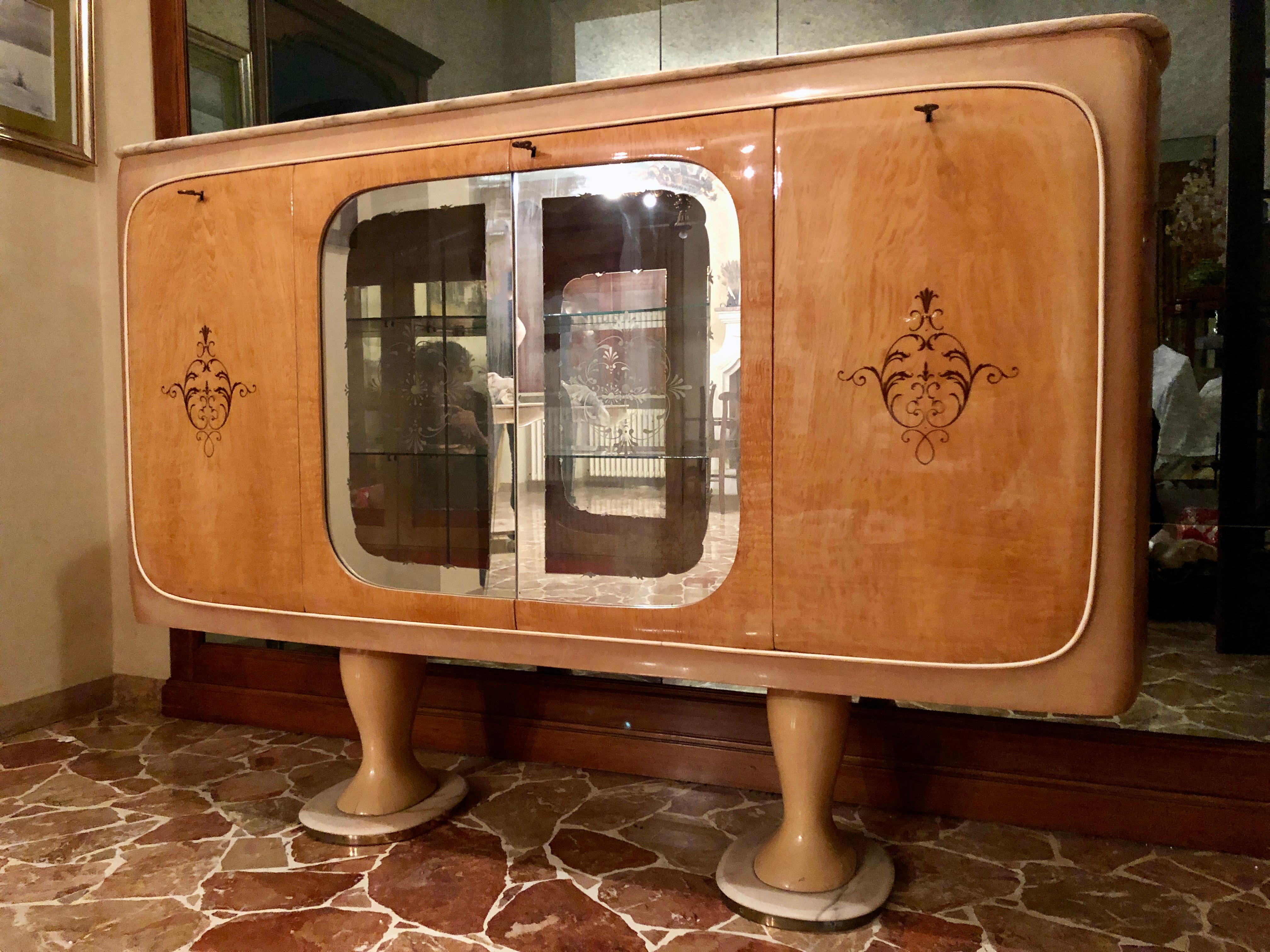 Mid-Century Modern Italian Midcentury Birch Sideboard Cabinet Bar by Marelli & Colico, 1950s