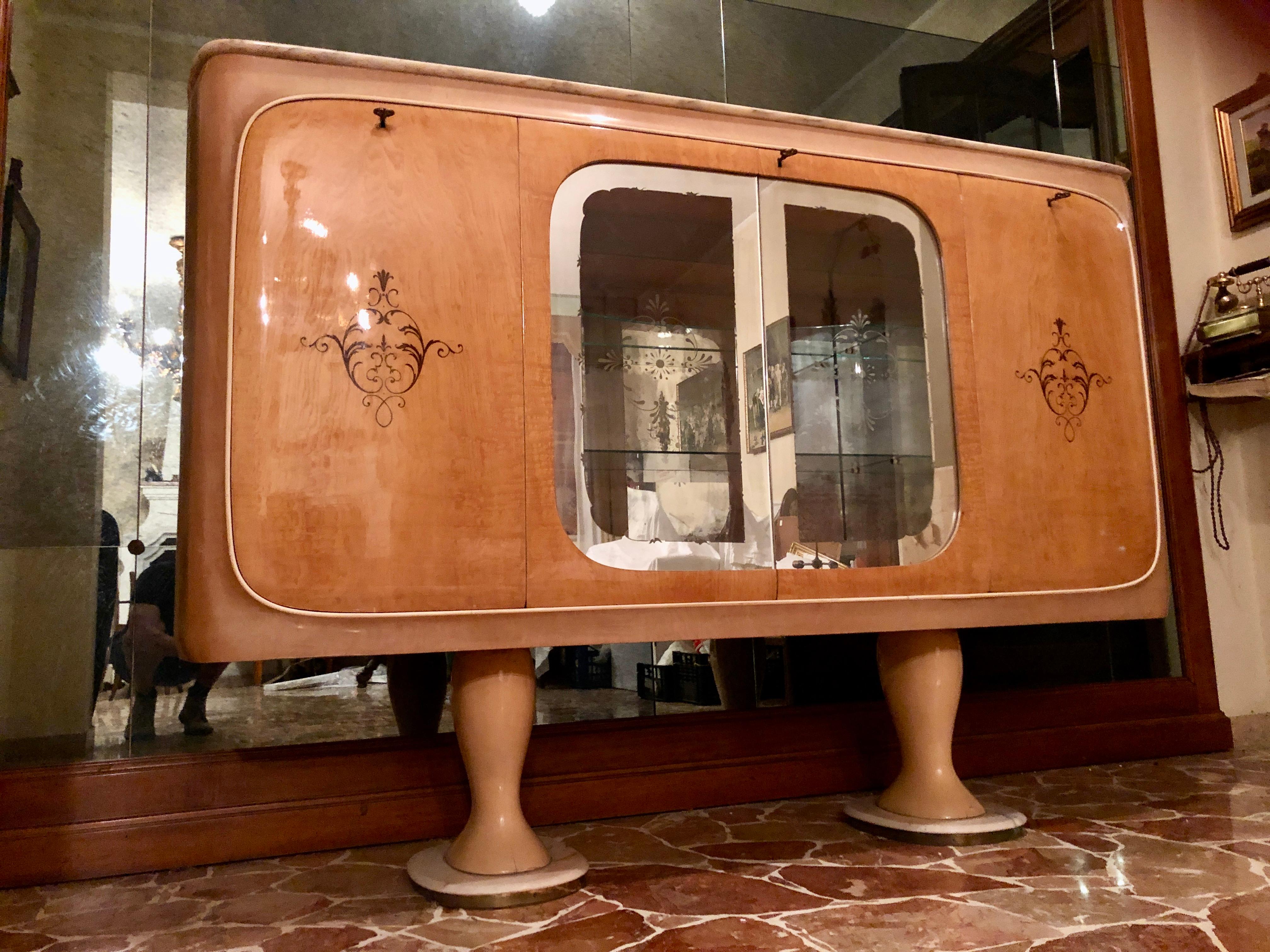 Italian Midcentury Birch Sideboard Cabinet Bar by Marelli & Colico, 1950s In Fair Condition In Traversetolo, IT