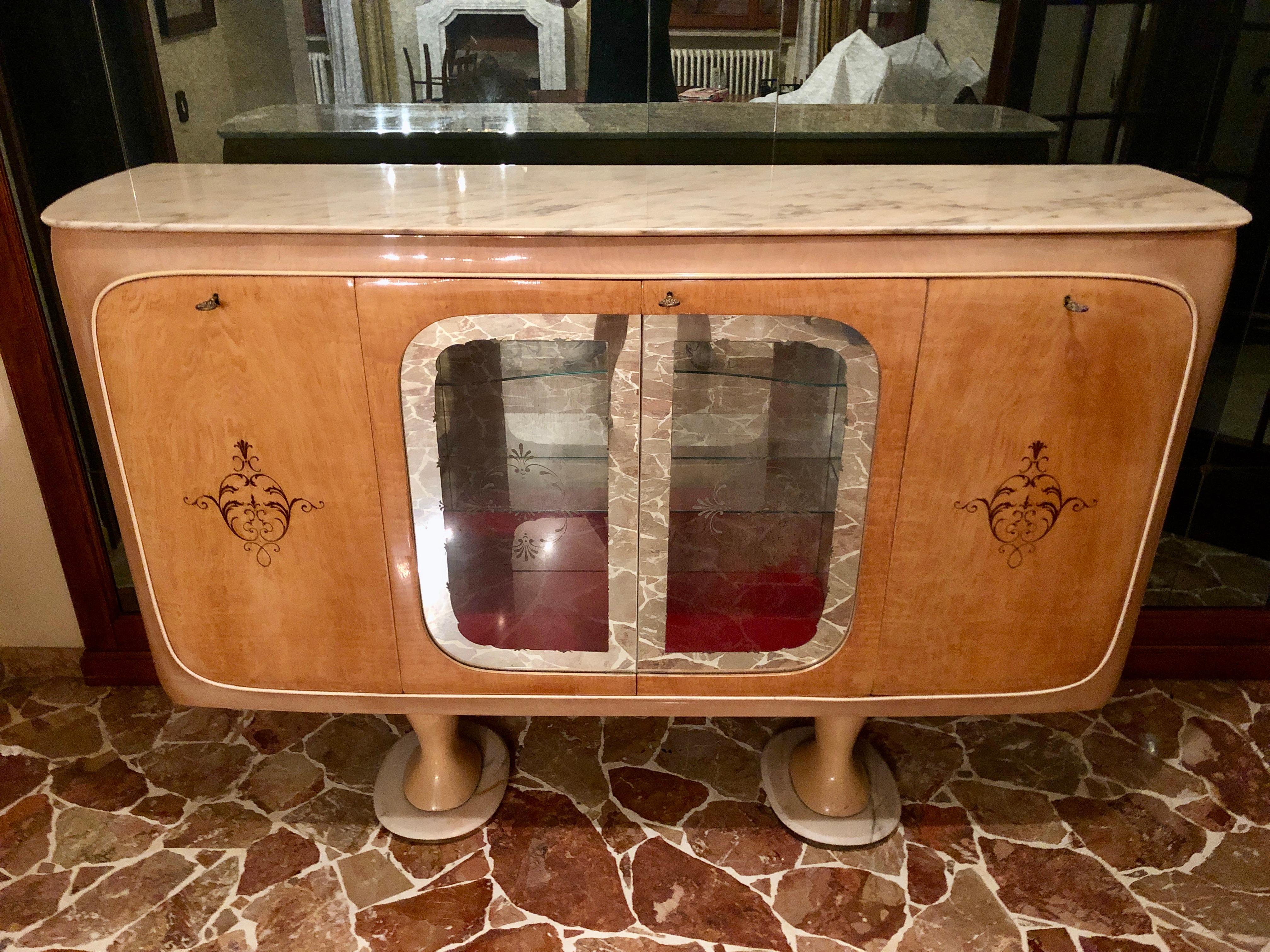 Mid-20th Century Italian Midcentury Birch Sideboard Cabinet Bar by Marelli & Colico, 1950s