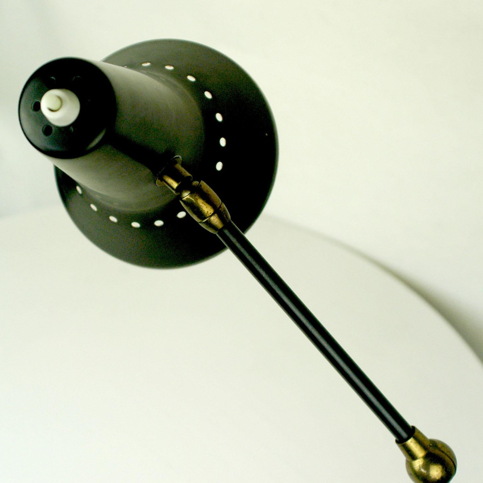 Mid-Century Modern Italian Midcentury Black and Brass Adjustable Clamp Desk Lamp by Stilnovo For Sale