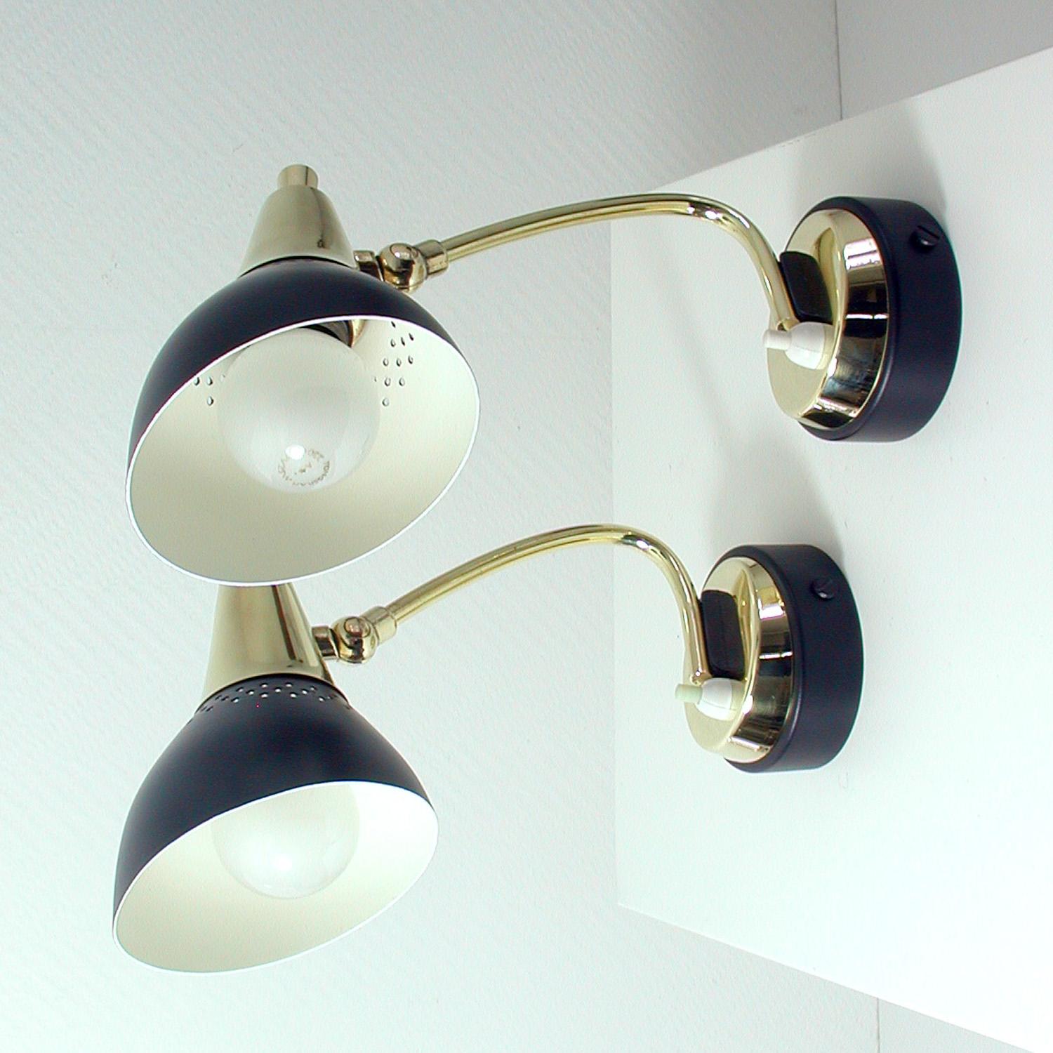 Italian Midcentury Black and Brass Sputnik Sconces Wall Lights, 1950s 3
