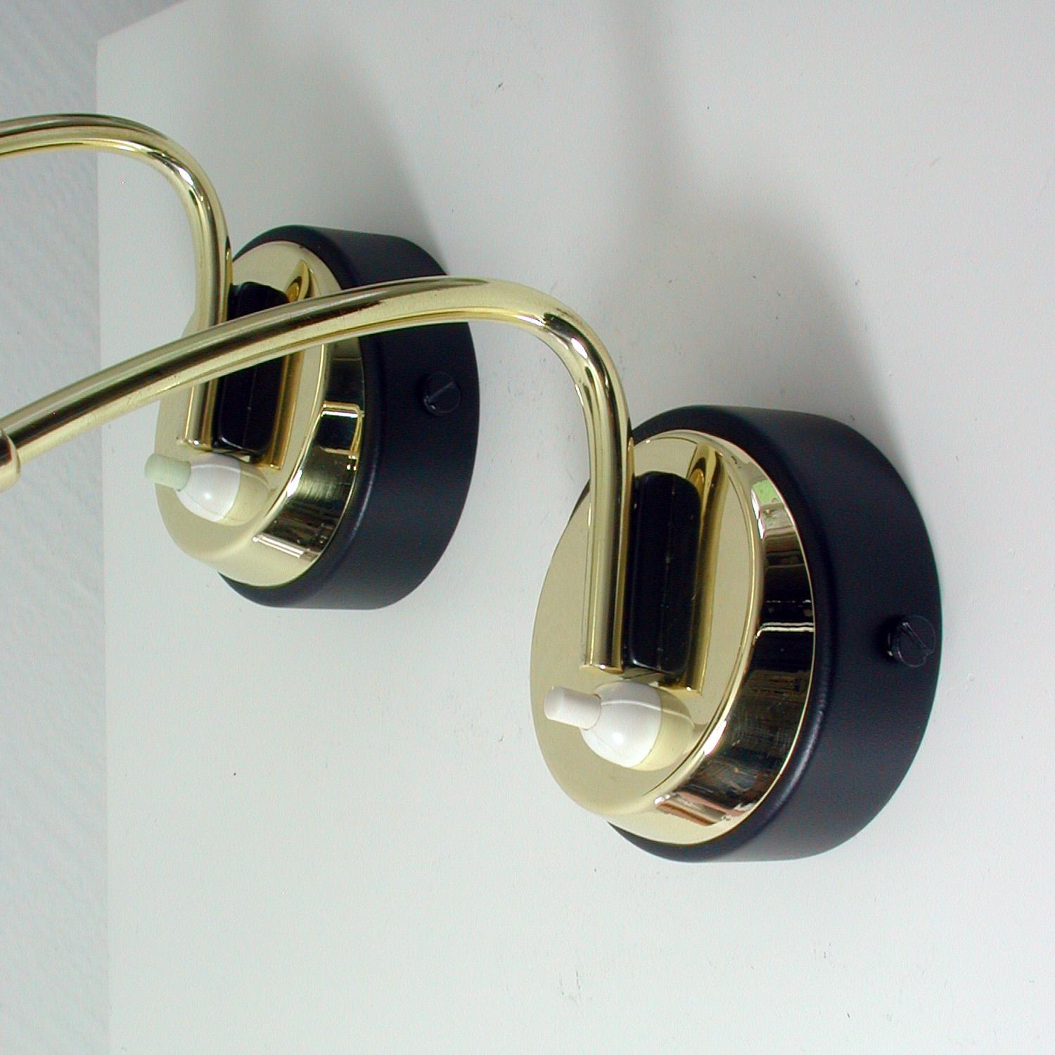 Italian Midcentury Black and Brass Sputnik Sconces Wall Lights, 1950s 4