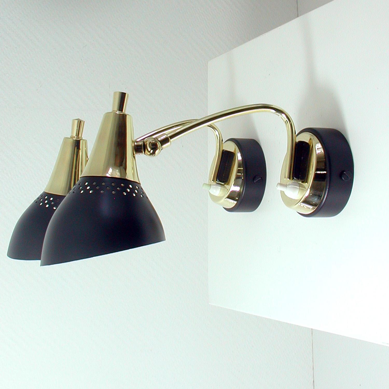 Italian Midcentury Black and Brass Sputnik Sconces Wall Lights, 1950s 5
