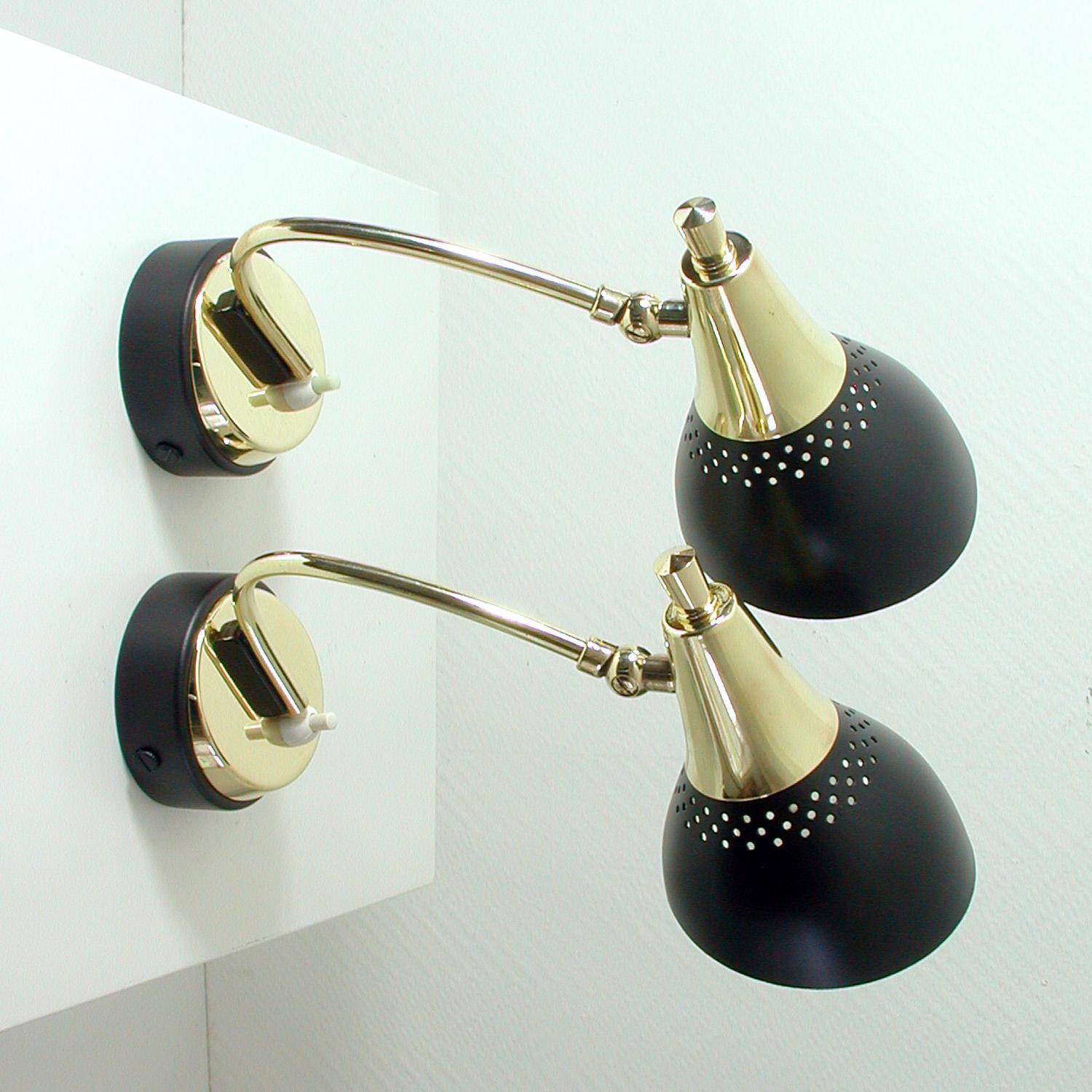 Italian Midcentury Black and Brass Sputnik Sconces Wall Lights, 1950s 2