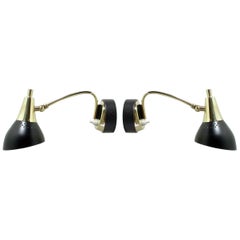 Italian Midcentury Black and Brass Sputnik Sconces Wall Lights, 1950s
