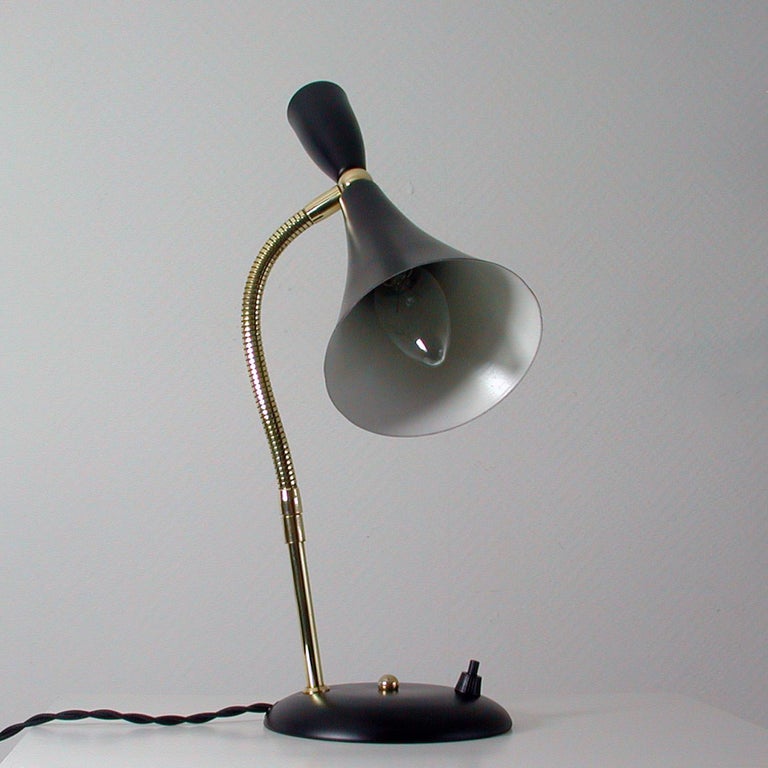 Lacquered Italian Midcentury Black and Brass Sputnik Table Lamp, 1950s For Sale